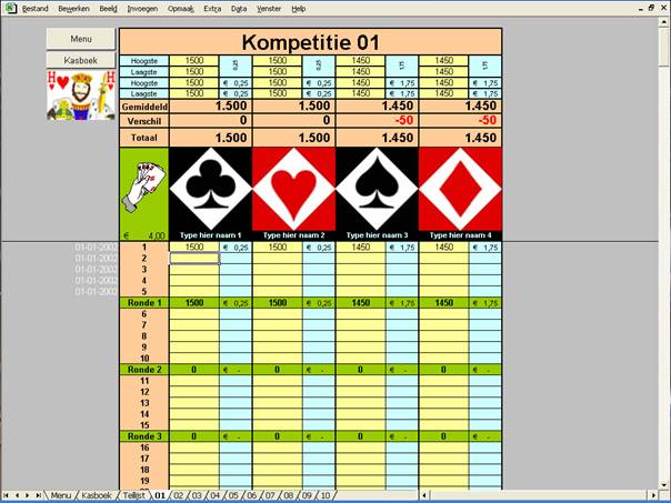 Uitslagenprogrammas menu